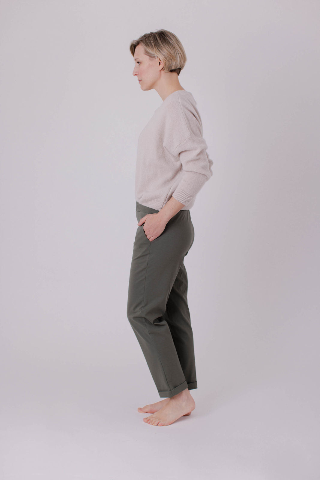 Stretchige Damenhose in Dunkelgrün aus Baumwollmix