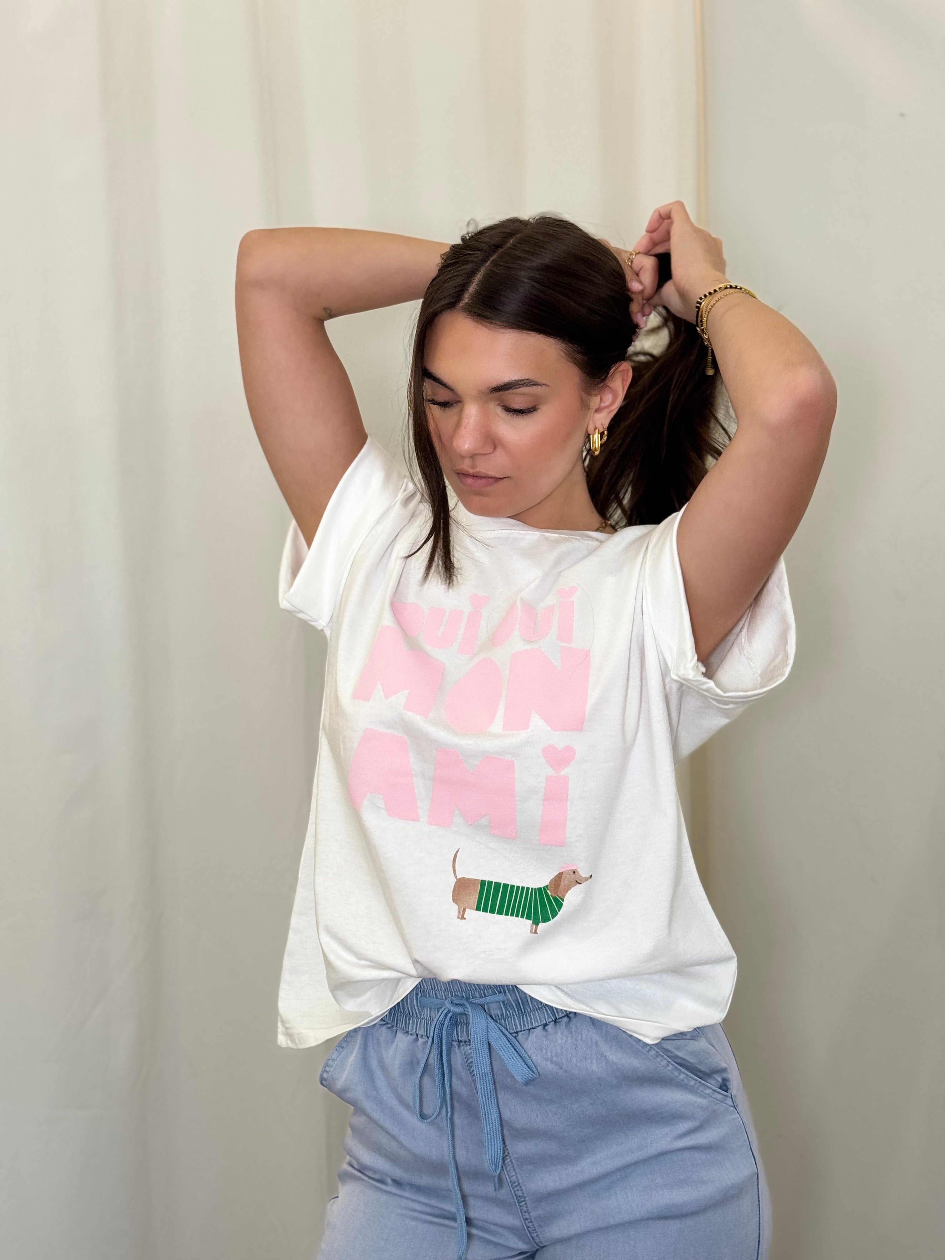 Lockeres Baumwollshirt OUI OUI mit Rundhals