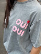 Locker geschnittenes Statement-Shirt in Grau mit Print