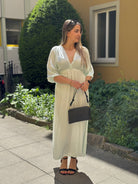 Midikleid in Mintgrün mit V-Ausschnitt vorn & hinten – Seide-Viskose
