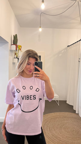 frauensache T Shirt GOOD VIBES SMILE  flieder