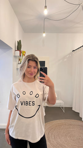 frauensache T Shirt GOOD VIBES SMILE  beige